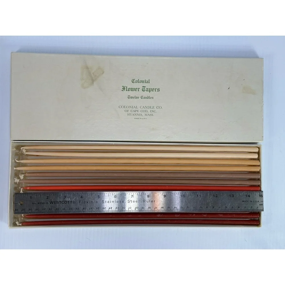 Vintage‎ Candles Colonial Flower Tapers Box of 12 Multi Color Hyannis Mass